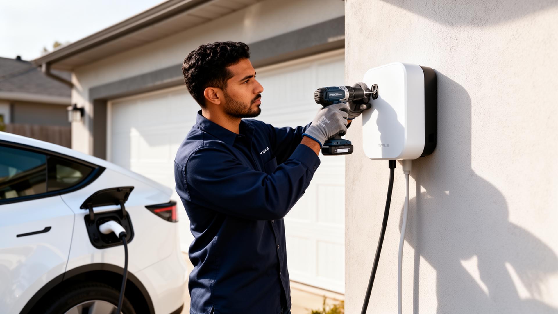 Técnico instalando un cargador wallbox para vehículo eléctrico